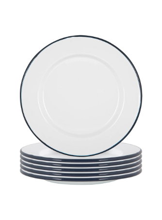 25.5cm White Enamel Dinner Plates - Pack of Six