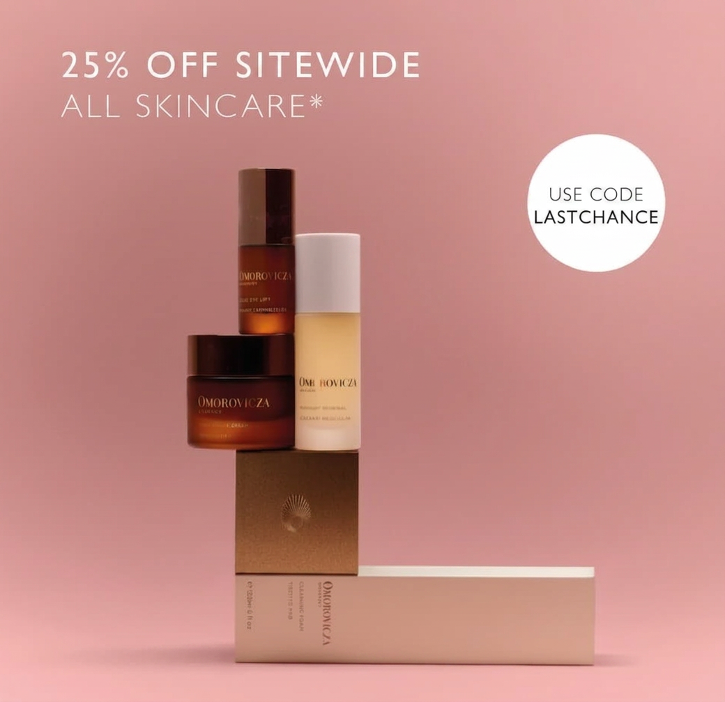 Omorovicza skincare products with a 25% off sitewide sale and code LASTCHANCE.