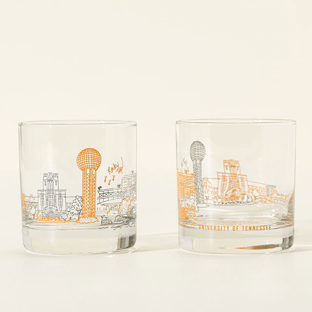 College Cityscape Rocks Glasses - Set of 2