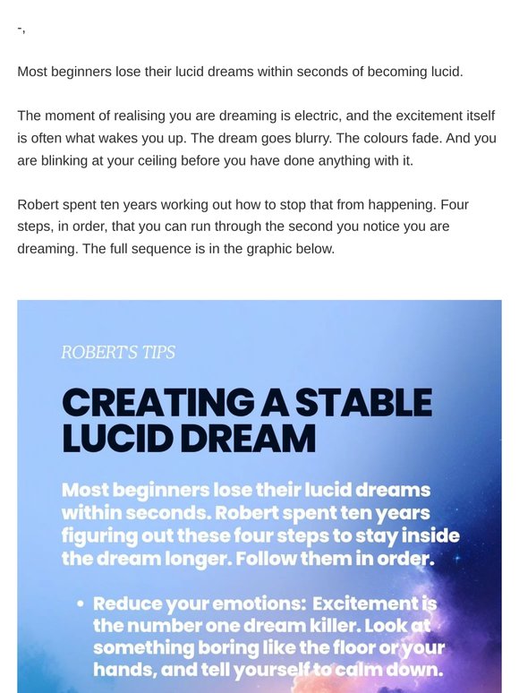 Robert's Tips - Creating a Stable Lucid Dream
