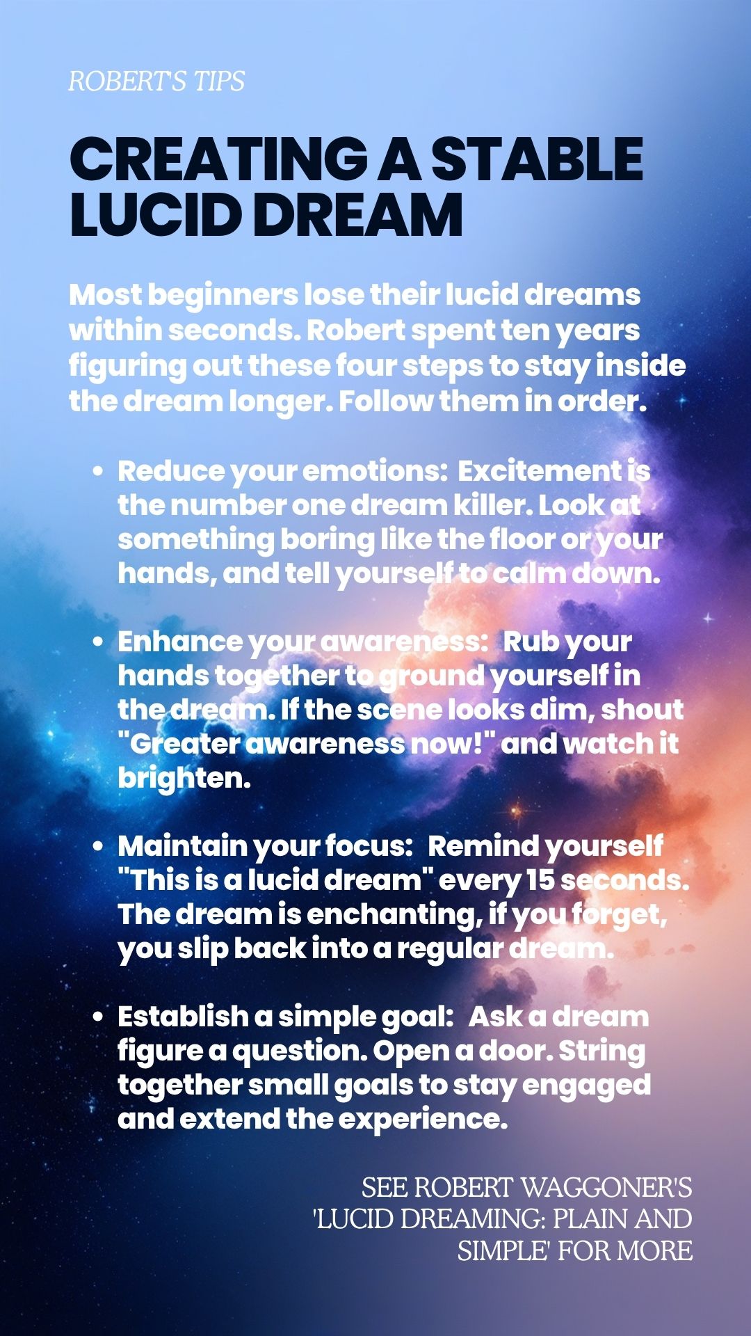 Robert’s Tips #6 - Creating a Stable Lucid Dream