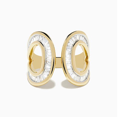 D'Oro 14K Yellow Gold Diamond Open Ring