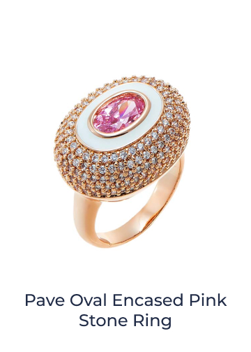Pave Oval Encased Pink Stone Ring