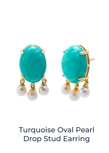 Turquoise Oval Pearl Drop Stud Earring