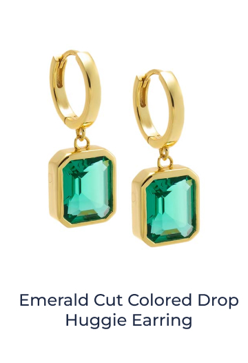 Emerald Cut Colored Drop Huggie Earring