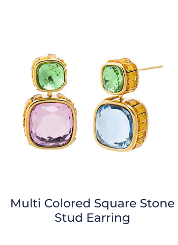 Multi Colored Square Stone Stud Earring
