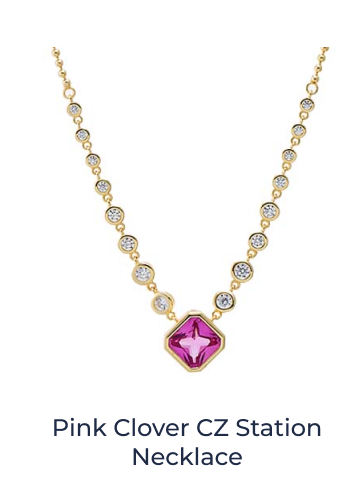 Pink Clover CZ Station Necklace
