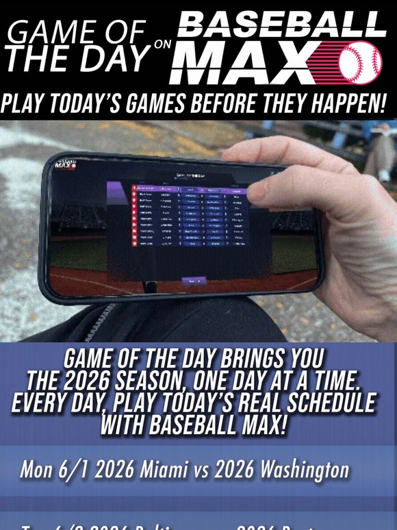 Here's This Week's Baseball MAX Games Of The Day!