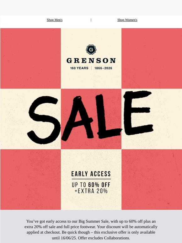 EARLY ACCESS TO THE SUMMER SALE + EXTRA 20% OFF.