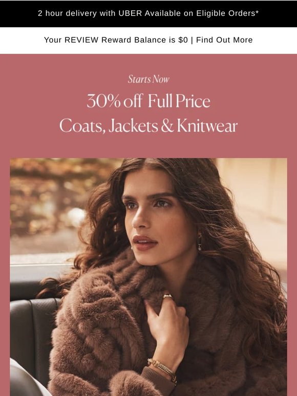 30% off Full Price Coats, Jackets & Knitwear
