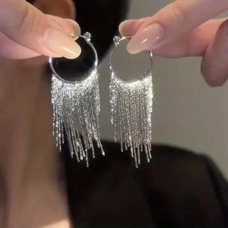 Image of Sparkling Tassel Design Dangle Earrings