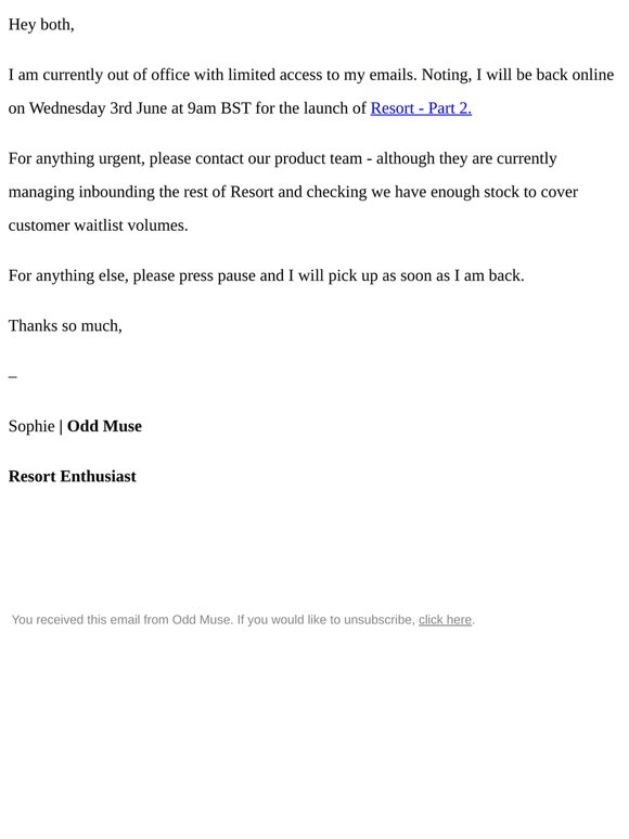 Re: Request for Resort 2 product