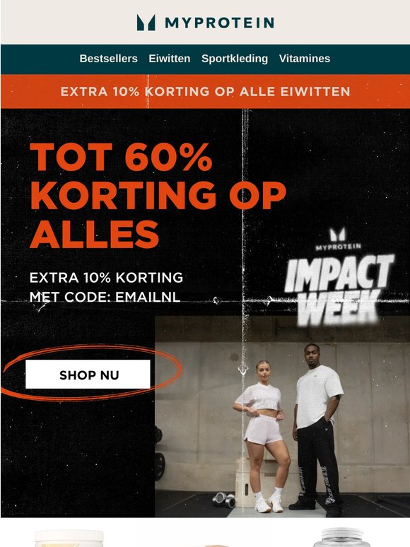 Extra 10% korting op eiwitten bovenop tot 60%
