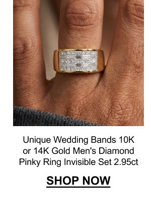 Unique Wedding Bands 10K or 14K Gold Men's Diamond Pinky Ring Invisible Set 2.95ct