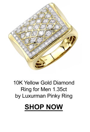 10K Yellow Gold Diamond Ring for Men 1.35ct by Luxurman Pinky Ring