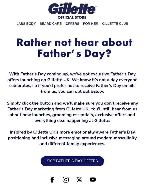 Prefer not to hear about our Father's Day deals?