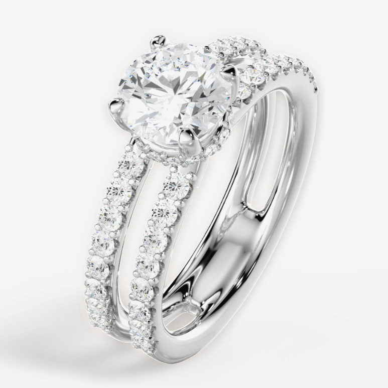 The Astra Round Cut 14kt White Gold Double Row Diamond Engagement Ring