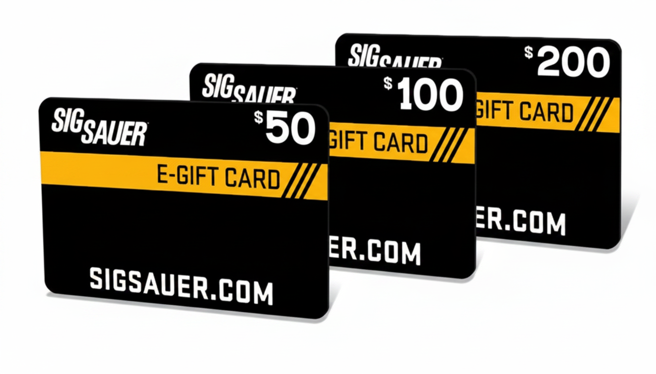 Three SIG SAUER gift cards in denominations of $50, $100, and $200.