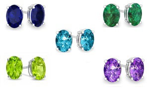 925 Sterling Silver 2.00 CTTW Oval Cut Gemstone Stud Earrings - Multiple Options