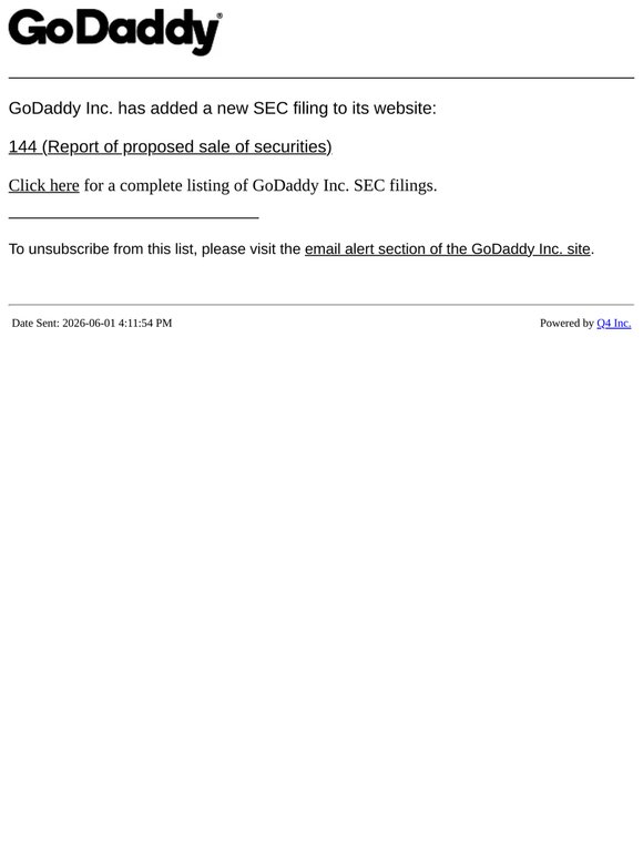 GoDaddy - 144 (Report of proposed sale of securities) SEC Filing