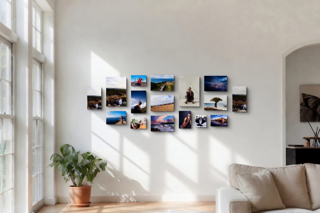 Small metal prints on wall