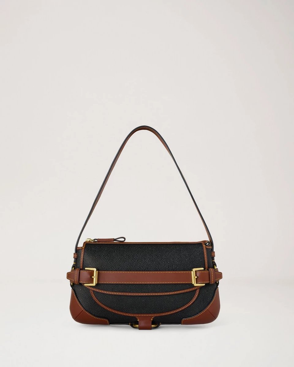 Lennox Shoulder Bag in Black & Cognac Bio-Based Scotchgrain