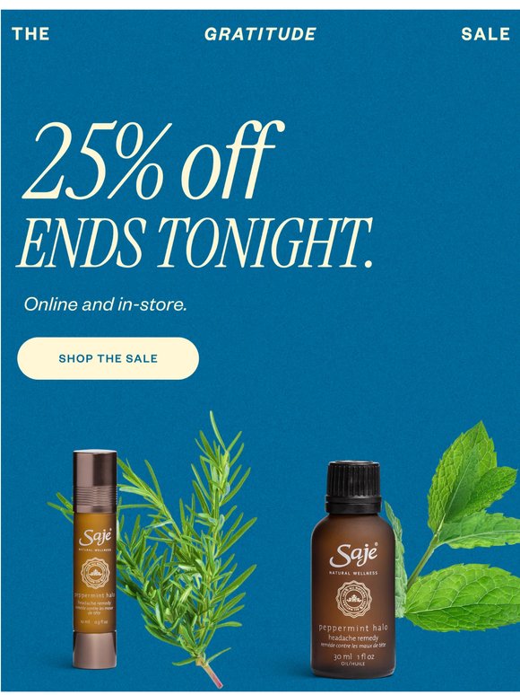 25% off ends tonight