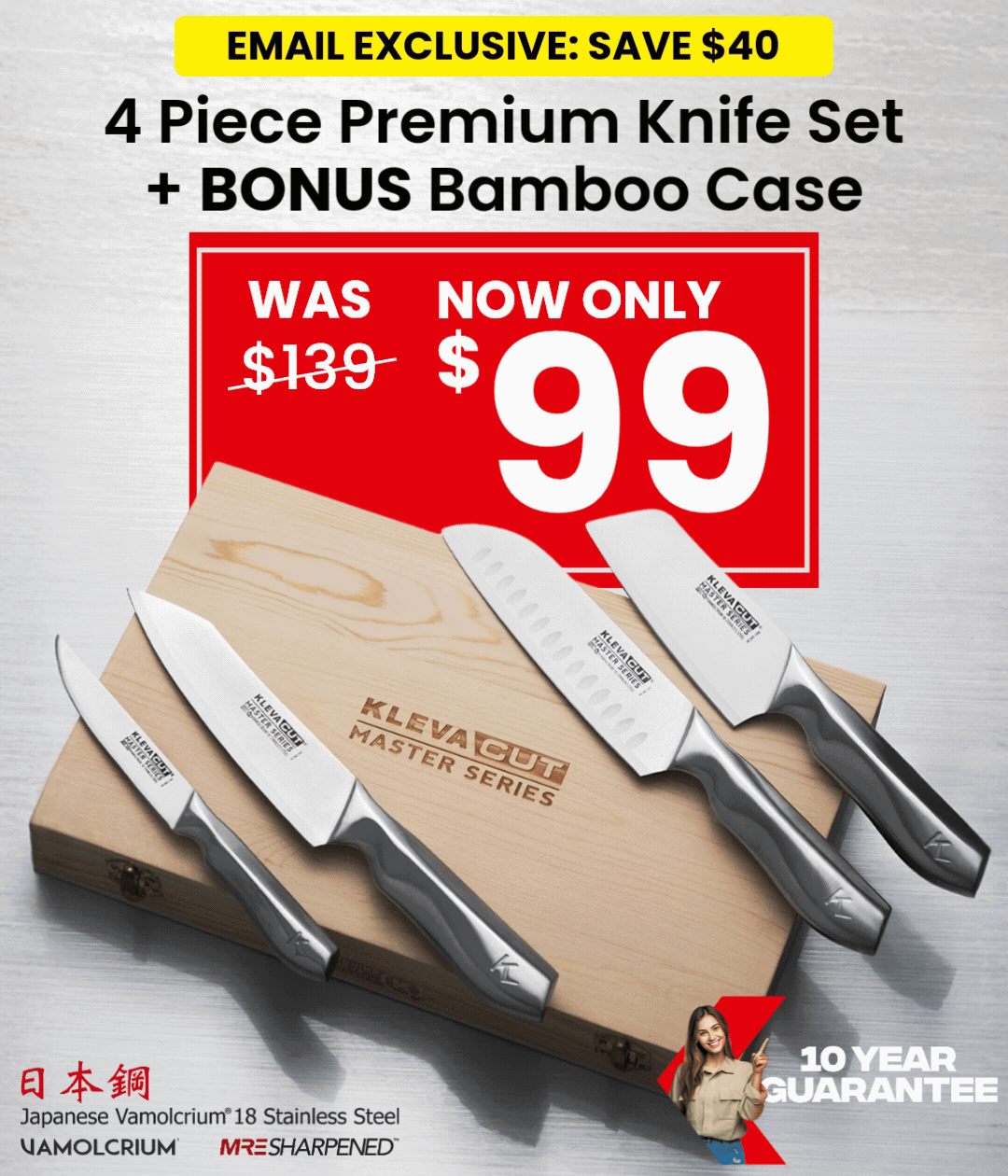 4pc Knife Set Only $99 plus bamboo case