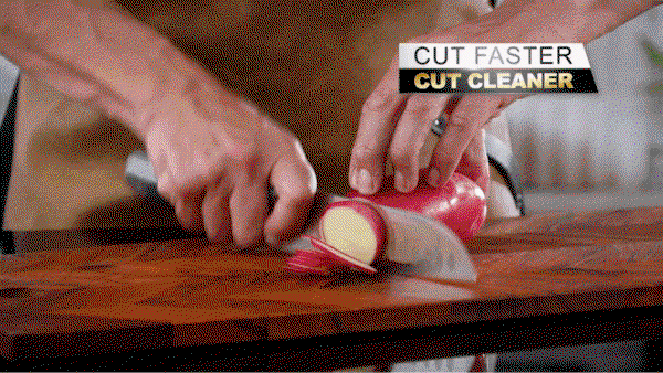 Gif of knife slicing potatoes