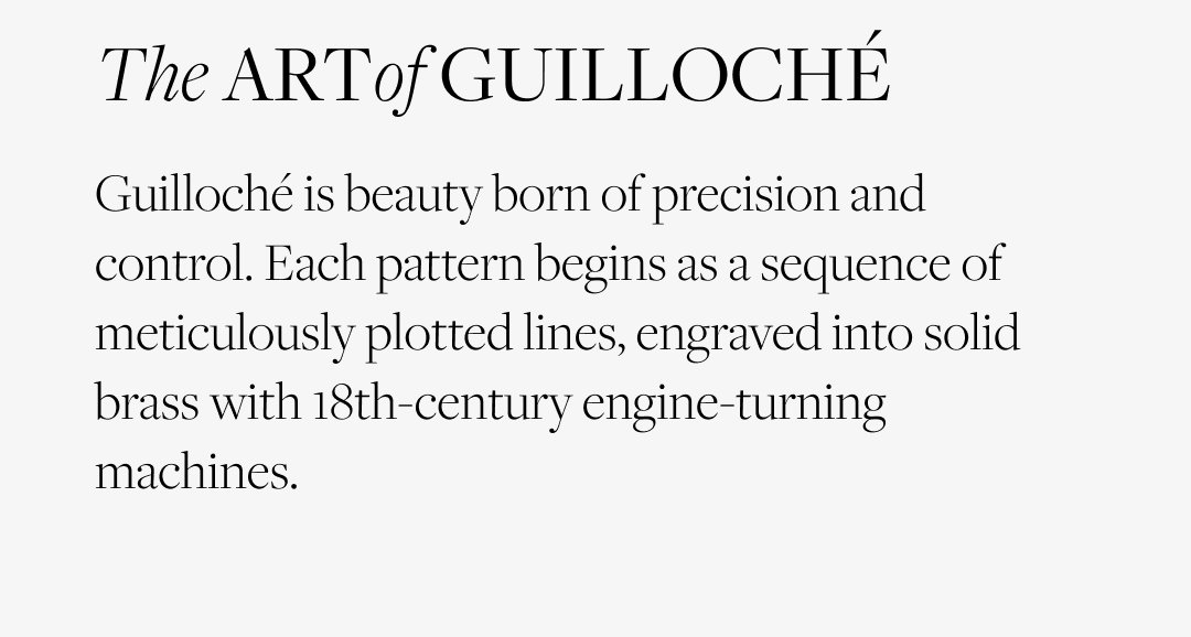 The Art of Guilloche: Guilloché is beauty born of precision and control. Each pattern begins as a sequence of meticulously plotted lines, engraved into solid brass with 18th-century engine-turning machines.