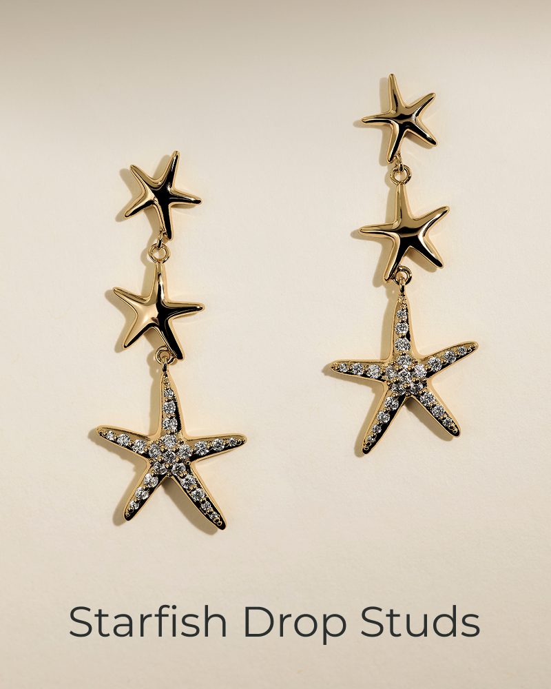 Starfish Drop Studs in Gold
