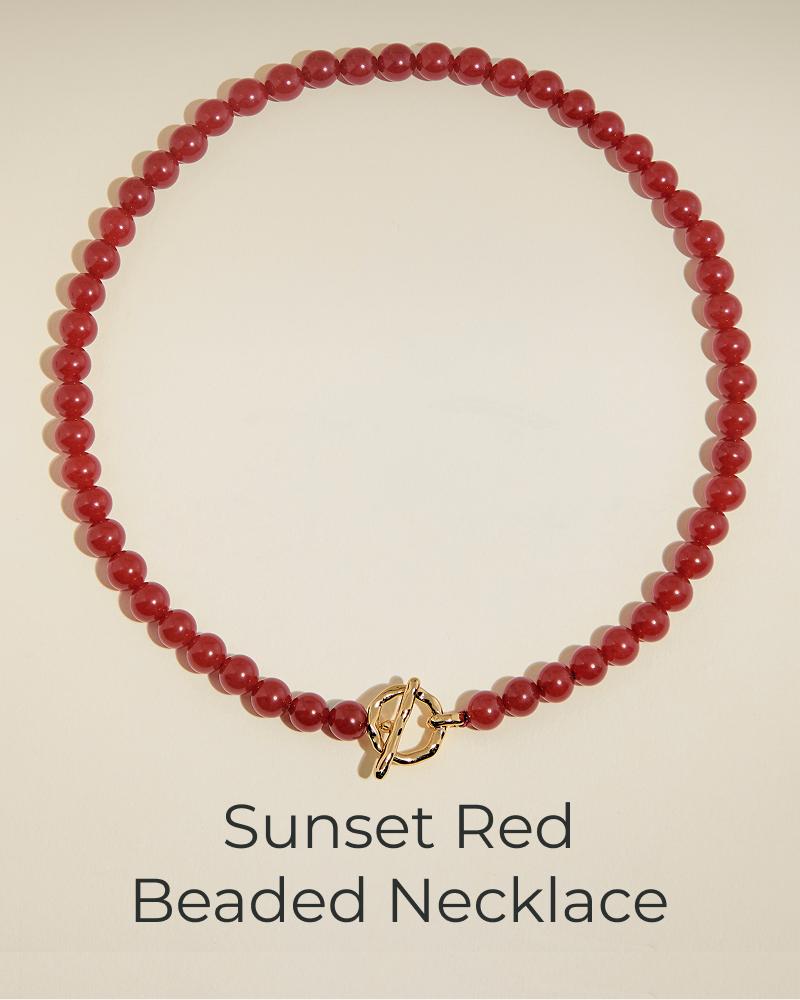 Sunset Red Beaded Necklace in Gold