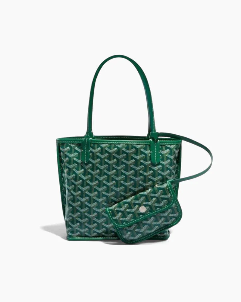 Mini Reversible Leather Canvas Tote Bag - Green / One Size