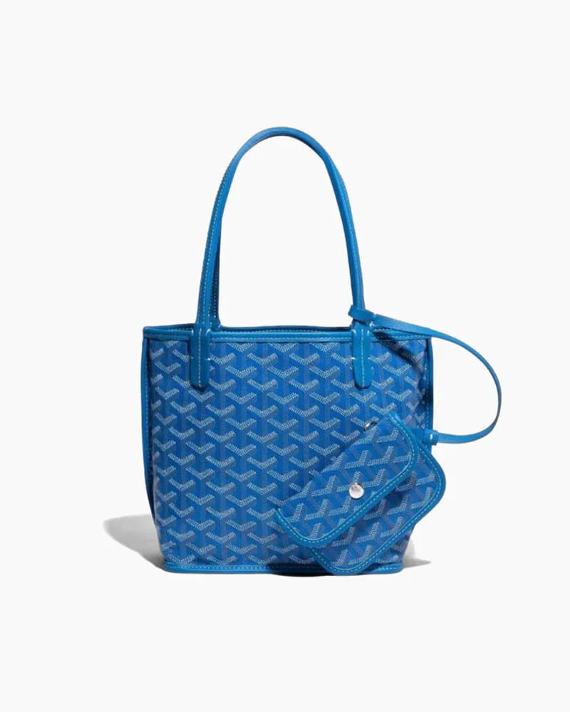 Mini Reversible Leather Canvas Tote Bag - Blue / One Size
