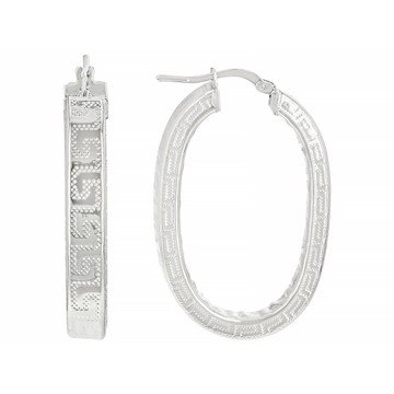 Platinum Over Bronze Oval Greek Key Hoop Earrings