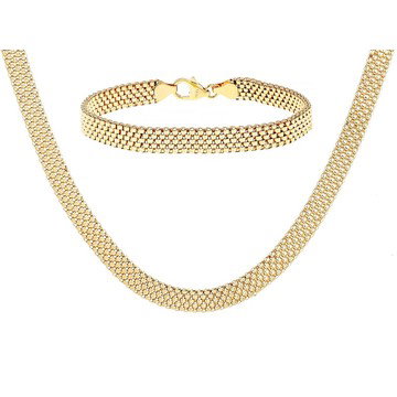 18k Yellow Gold Over Bronze Woven Bead Necklace & Bracelet