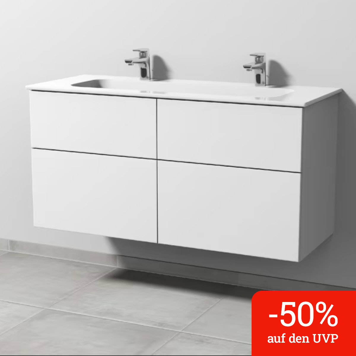 Sanipa 3way Kombination mit Keramik-Doppelwaschtisch Design 120 cm, 4 Auszüge mit Push to open