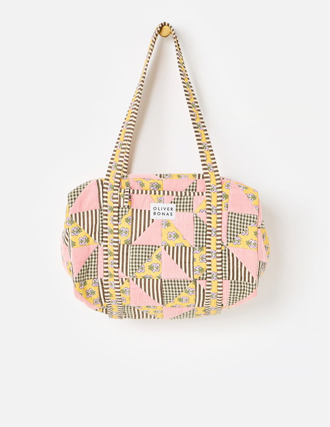 Emily Pink & Brown Patchwork Corduroy Quilted Bag