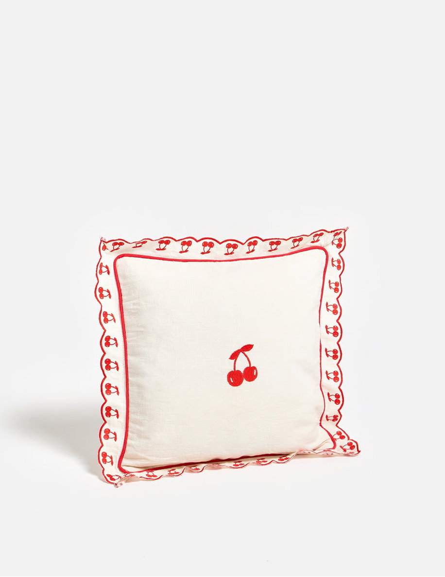 White & Red Cherry Cushion Cover 45x45cm