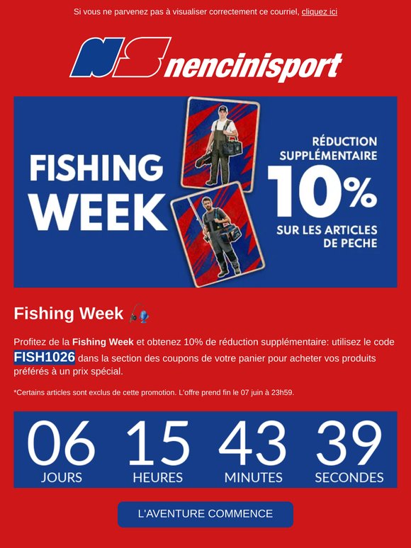 🎣 Réduction Supplémentaire 10% - Fishing Week