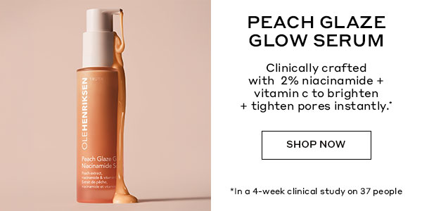 PEACH GLAZE GLOW SERUM | Clinically crafted with 2% niacinamide + vitamin c to brighten + tighten pores instantly. | SHOP NOW | In a 4-week clinical study on 37 people