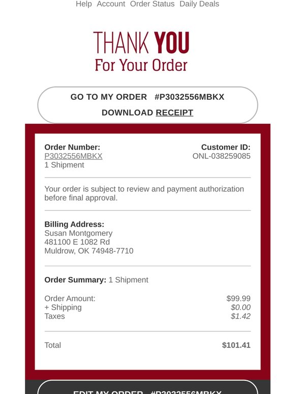 Thank you for your order with OmahaSteaks.com!