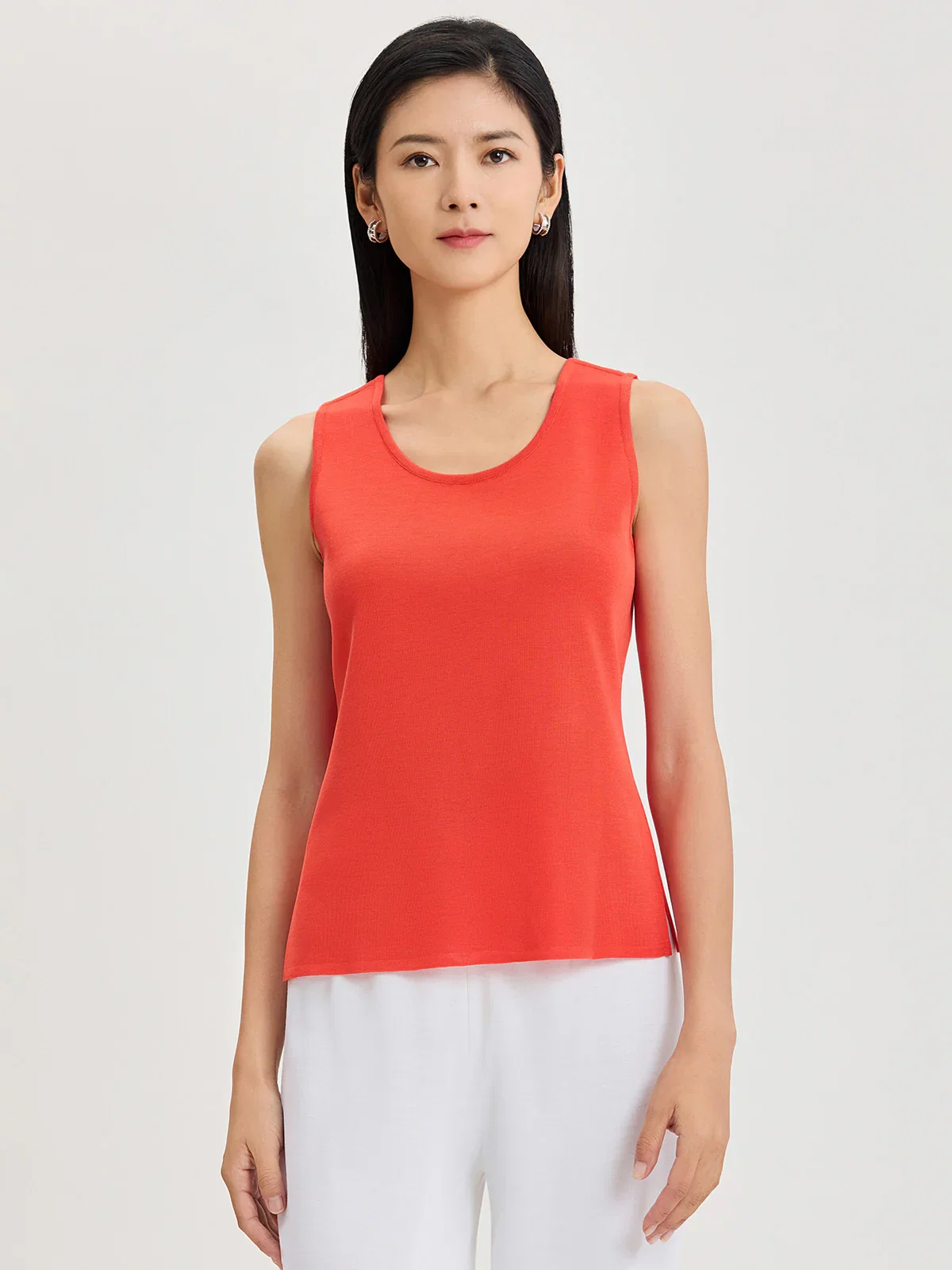 Double Scoop Neck Mylana Knit Tank, Cherry Ember