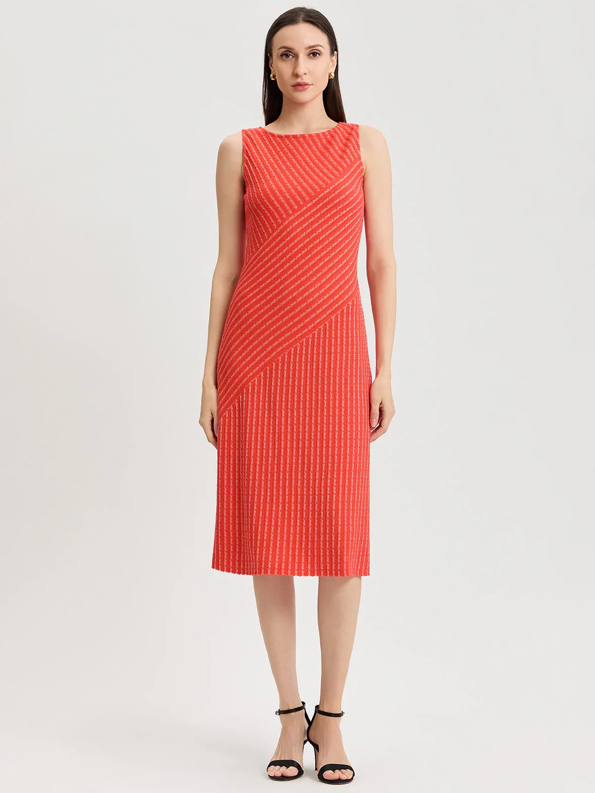 Striped Lined Soft Knit Midi Dress