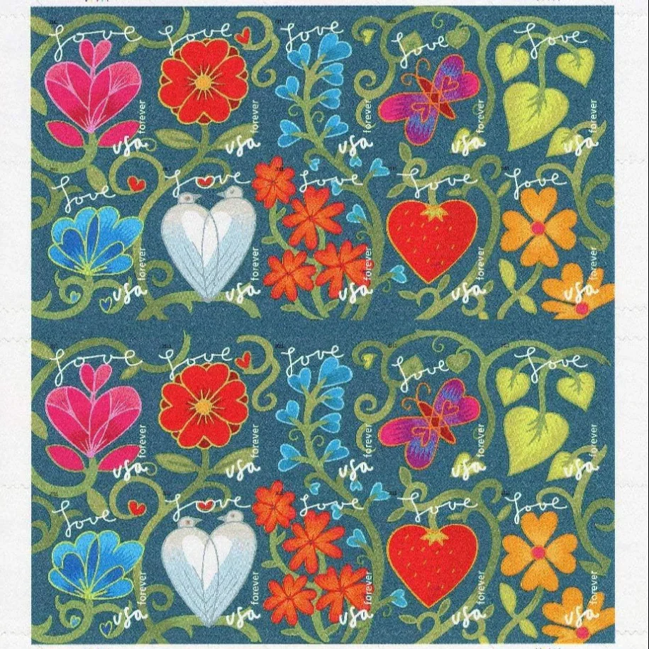 Garden of Love USPS First-Class Mail Forever Postage Stamps - Sheet of 20