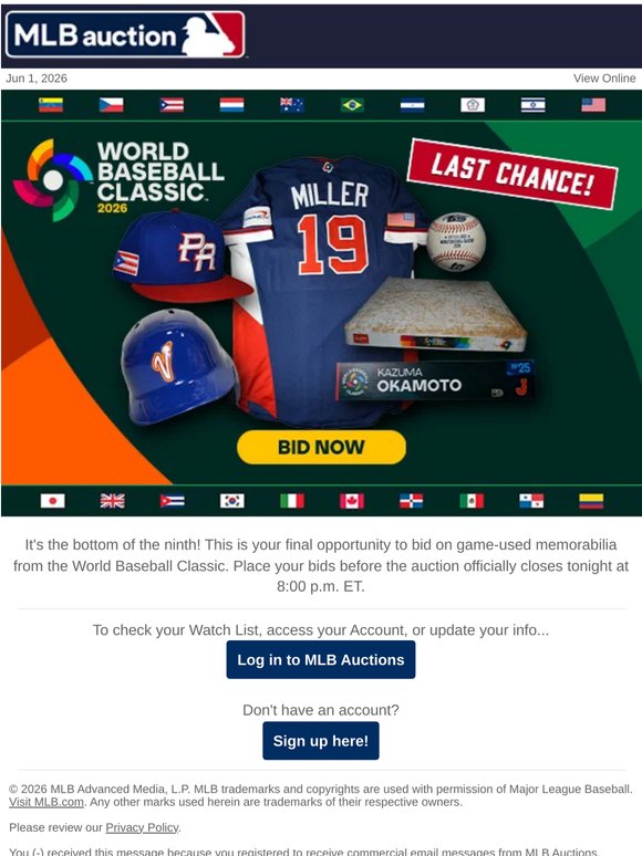LAST CHANCE: Game-Used WBC Memorabilia Auction Closes Soon!