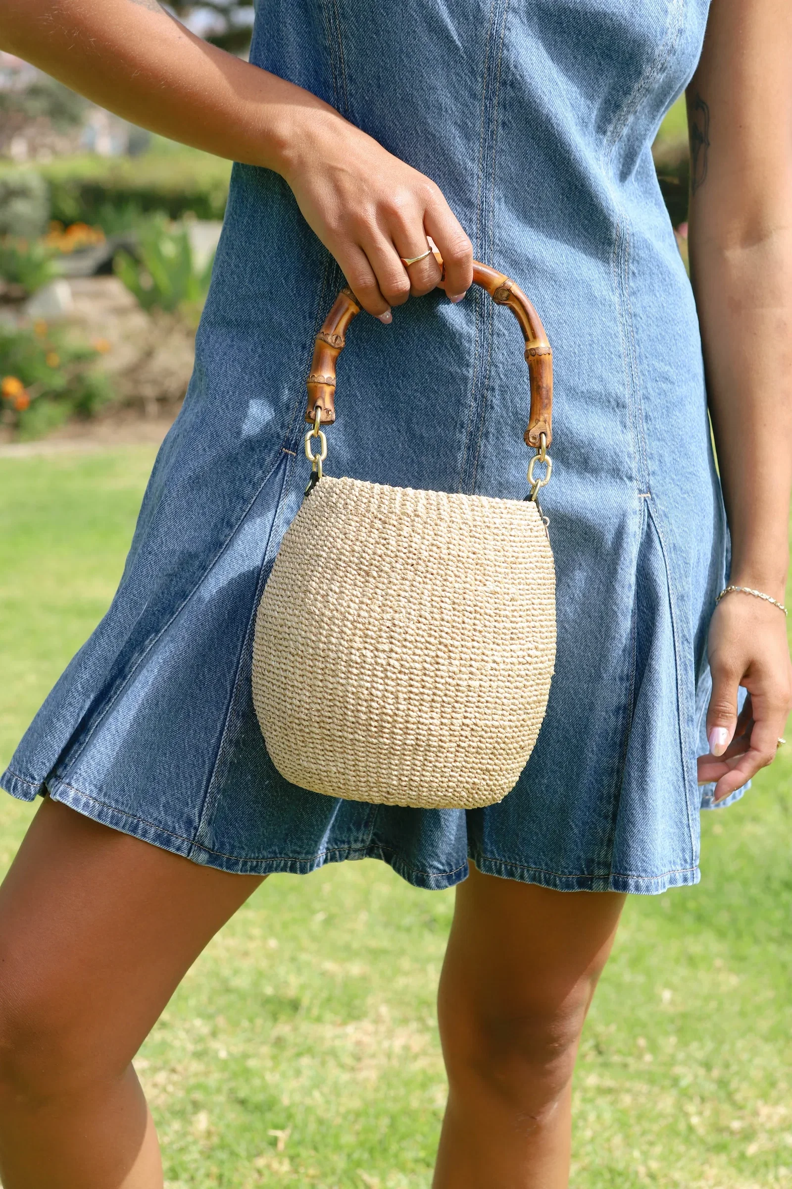 Image of Cream Bamboo Pot De Miel Bag
