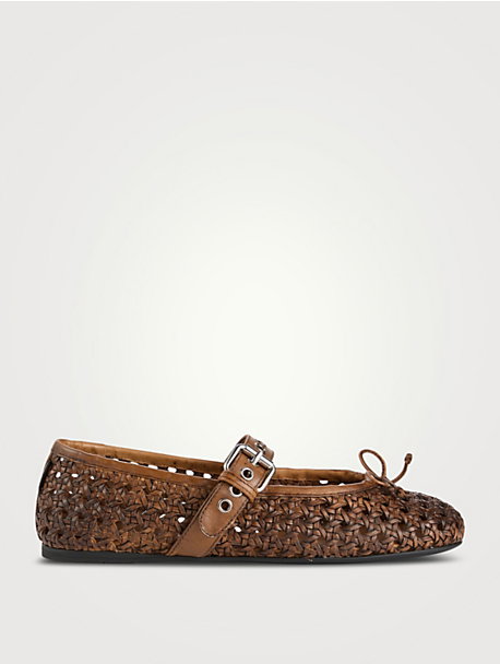 Woven Leather Mary Jane Ballerina Flats