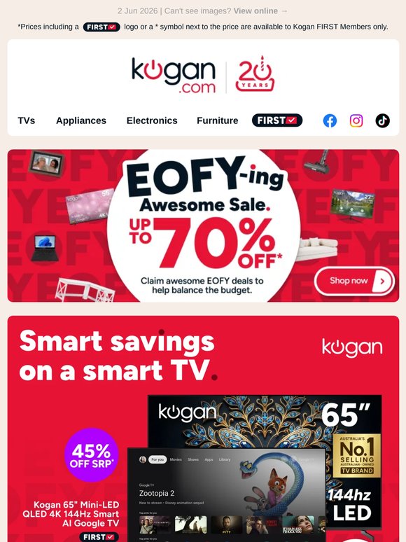 Awesome EOFY Deal 🔥 65" Mini-LED QLED 4K 144Hz Smart AI Google TV NOW $869! (45% OFF standard retail price)