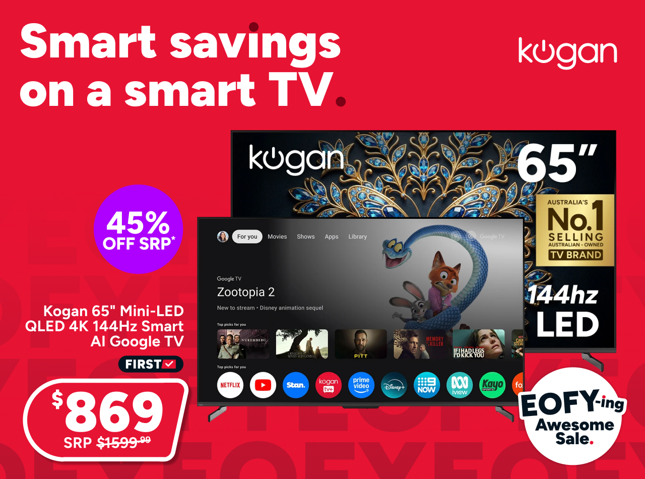 Kogan 65" Mini-LED QLED 4K 144Hz Smart AI Google TV